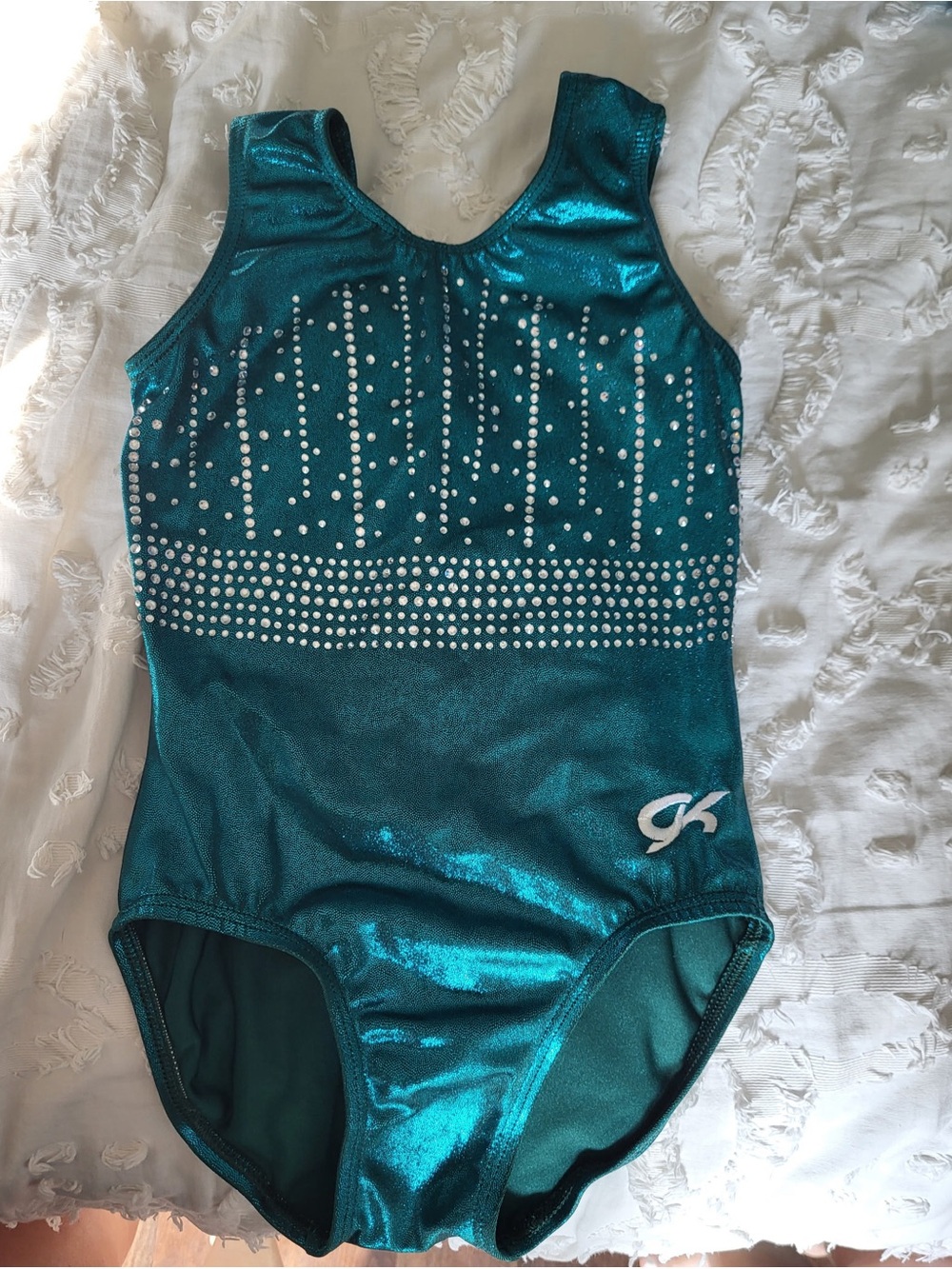 GK Teal Metallic Gymnastics Leotard with Rhinestones